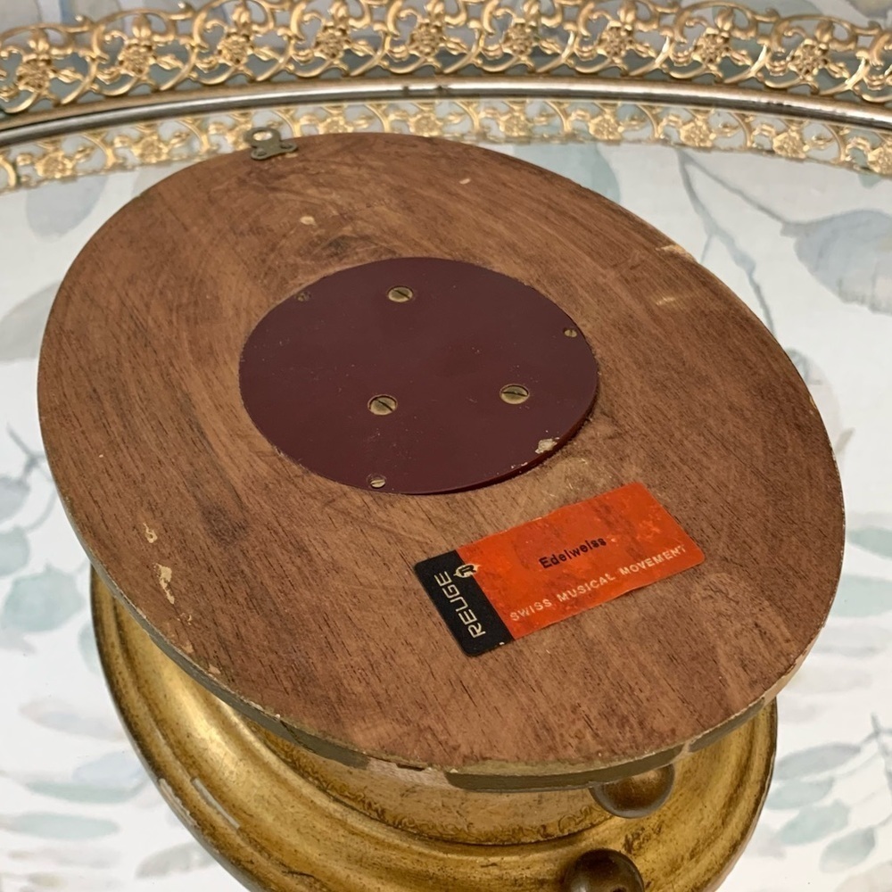 #01 Rare Vintage Italian Florentine Edelweiss Swiss Reuge Music Box Gilt Wood - Picture 10 of 10